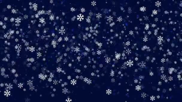 Анимационный Компьютер Заставки Видео Праздничной Новогодней Картинкой Летающими Снежинками — стоковое видео