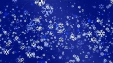 Yeni yılın video ekran koruyucu bilgisayarı, beyaz kar tanelerini mavi zemin üzerinde döndürür, izleyiciye uçar ve düşer.
