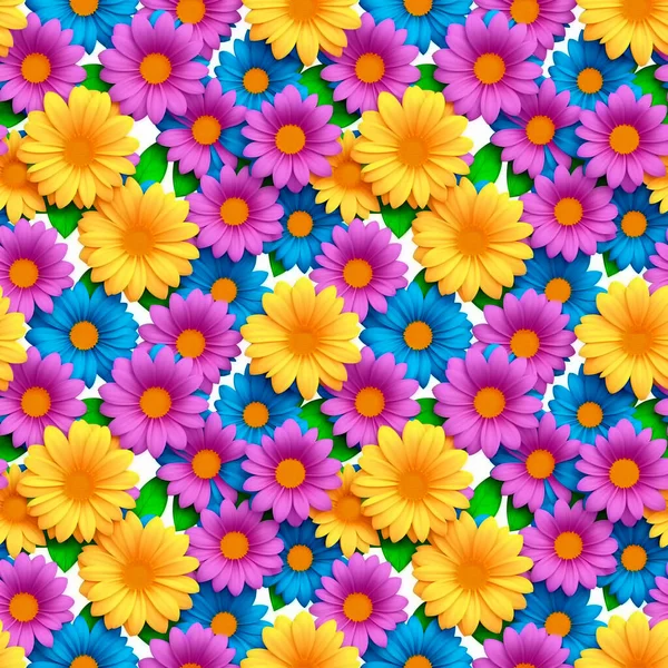 Seamless Bright Floral Pattern Many Multi Colored Daisies Even Rows — Stock Photo, Image