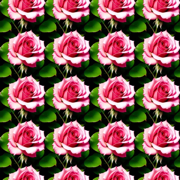Seamless Bright Floral Pattern Many Pink Roses Even Rows Printing — Stock Photo, Image