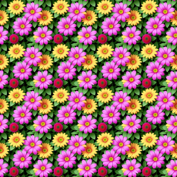 Απρόσκοπτη Φωτεινό Floral Μοτίβο Από Πολλές Πολύχρωμες Μαργαρίτες Ακόμη Σειρές — Φωτογραφία Αρχείου
