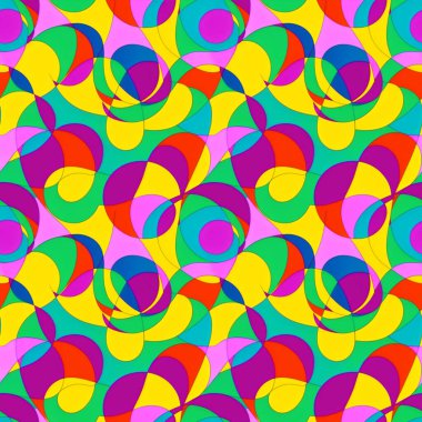 Kumaş, web sitesi tasarımı için Üstünlük tarzında çok renkli şekillere sahip soyut, pürüzsüz desen