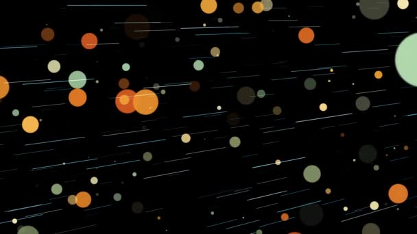 暗い背景 コンピュータレンダリングの明るい色の円およびラインが付いている分のビデオ クリップ — ストック動画