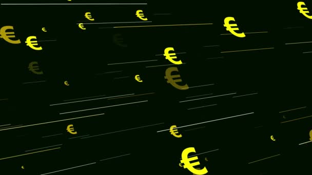 Illustration Des Bildschirmschoners Für Finanzbanken Mit Fliegenden Euro Währungsschildern Auf — Stockvideo