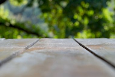 Metin, bilgi ve yeşil bulanık alan için ahşap arkaplan, tasarım projeleri için boş, afişler, web sitesi tasarımı.