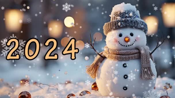 Şenlikli Bir Yeni Yıl Kardan Adamı Tebrik Eden Stilize Kar — Stok video