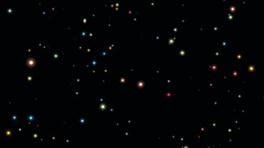 Karanlık arkaplanda parçacıkları hareket ettiren soyut video görüntüleri, geçiş ve arkaplan görünümlerini düzenlemek için bir dakika