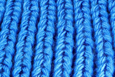 Tekstil mavisi arka plan büyük örgü yün kumaş, yakın plan, makro fotoğraf