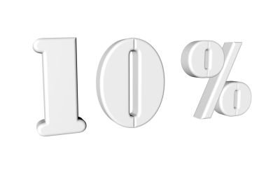 Cesur beyaz karakterler, minimalist bir arkaplana karşı yüzde on anlamına geliyor..