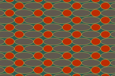 Kırmızı ve sarı oval renkli canlı bir düzenleme bastırılmış gri bir arkaplanda iç içe geçmiş..