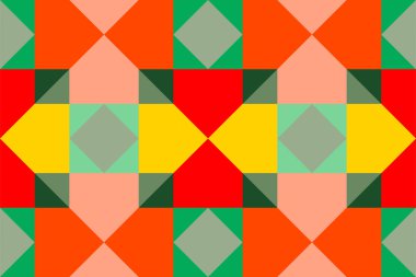 Kalın renklerdeki karmaşık şekiller, izleyicinin gözünü büyülemek için uyumlu bir şekilde birleşir..