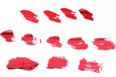 Farklı kırmızı dudak gölgeleri gösteri dokusu ve uygulama becerileri.