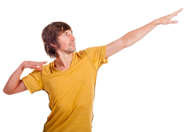 Parlak sarı tişörtlü neşeli kişi yaratıcı enerji ve hareket sergiliyor.