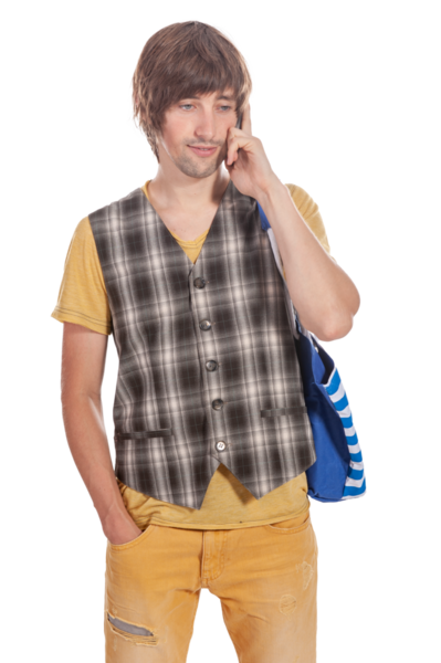 Adam içeride şık bir ekose yelek giyerken telefonda öylesine sohbet ediyor..