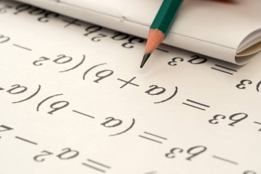 Kalem denklemler ve matematiksel sembollerle dolu bir deftere dayanır.