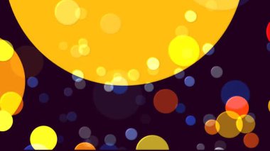 Bright circles float and swirl in a vibrant digital landscape at night.