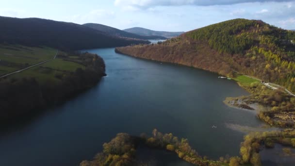 Myczkowskie Gölü Nün Solina Gölü Yakınlarındaki Barajın Havadan Görüntüsü Nsansız — Stok video
