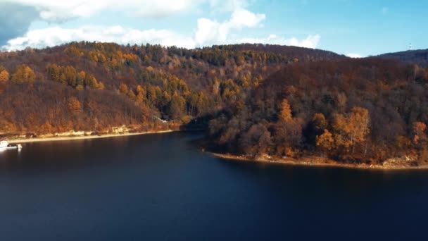 Vista Aérea Drone Lago Solina Polônia Filmagem — Vídeo de Stock