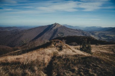 Polonya 'daki Bieszczady Dağı. Polonina Wetlinska ve Polonina Carynska 'nın sonbahar manzarası