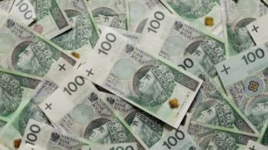 Polonya para birimi (PLN). Dönen para, en iyi manzara. Polonya parası.