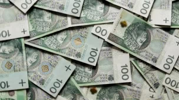Польская Валюта Pln Крутящиеся Деньги Вид Сверху Польские Деньги — стоковое видео