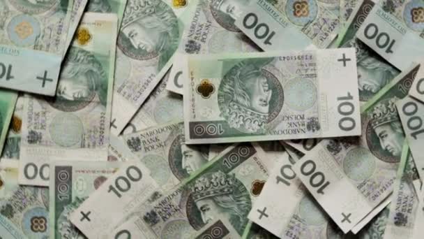 波兰货币 波兰兹罗提 旋转的钱 顶部视图 波兰货币 — 图库视频影像