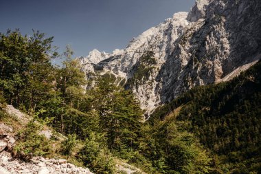 Güzel Julian Alps Dağları Slovenya 'da Mavi Gökyüzü Altında