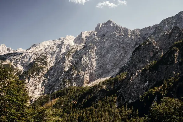 Güzel Julian Alps Dağları Slovenya 'da Mavi Gökyüzü Altında