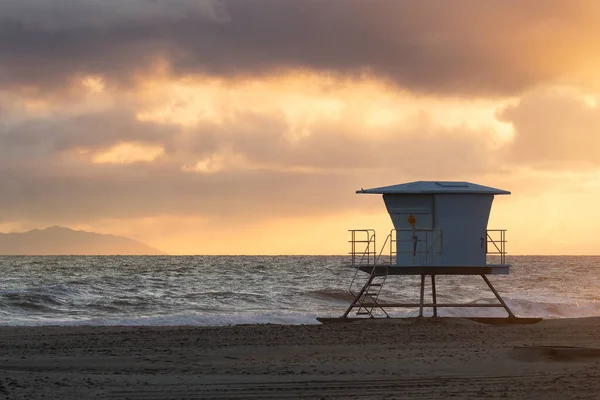 Sol Pone Torre Salvavidas Número Huntington Beach California — Foto de Stock