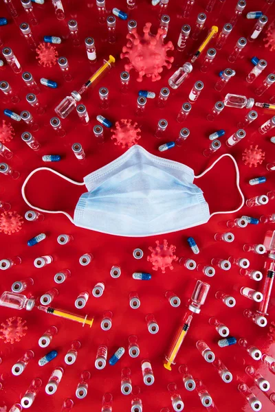 Bescherming Tegen Maskers Corona Virussen Geïsoleerd Pandemische Achtergrond — Stockfoto