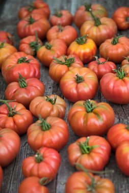 Sebze, domates, bahçede masanın üstünde. 