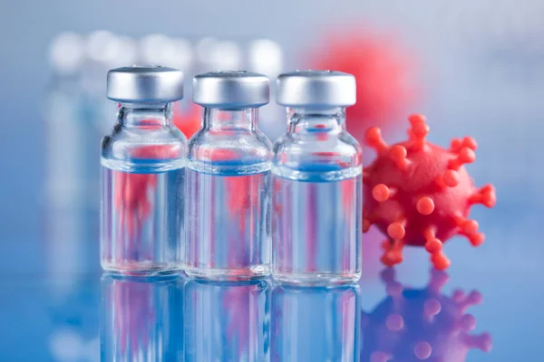 Flaschen Coronavirus Impfstoff Pandemischer Hintergrund — Stockfoto