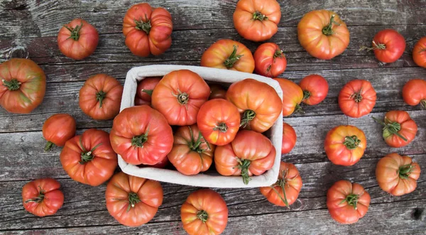 Legumes Tomates Mesa Madeira — Fotografia de Stock