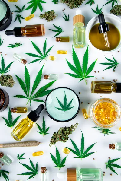 Cannabisolja Marijuana Och Cbd Hampablad — Stockfoto
