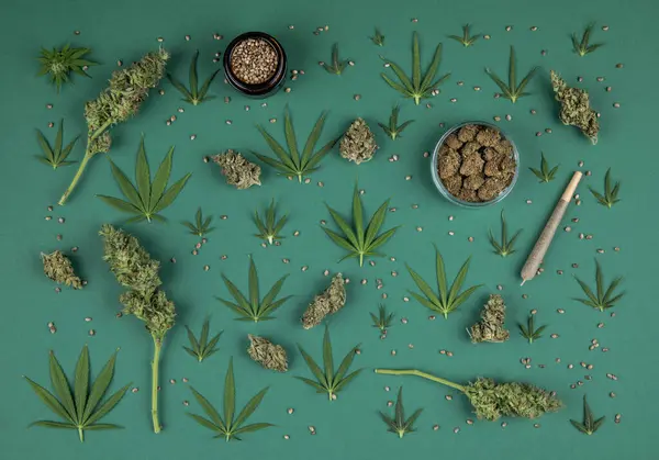 Marijuana Cannabis Buds Leaves Immagini Stock Royalty Free