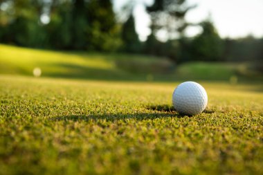 Yeşil çimlerin üzerinde golf topu