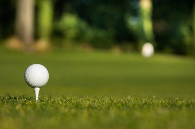 Yeşil çimlerin üzerinde golf topu