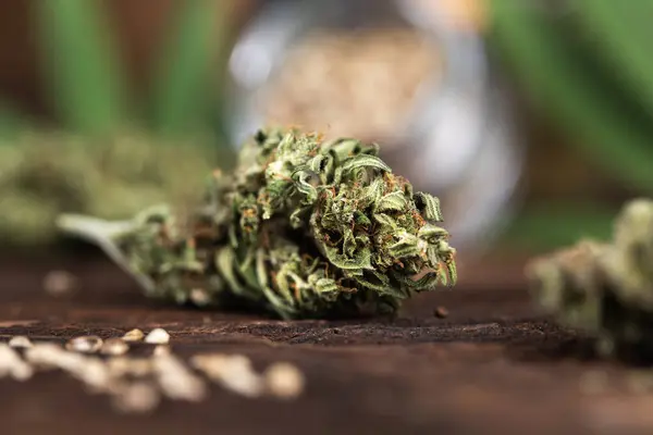 Hemp Marijuana Wood Background — Stock Photo, Image