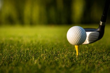 Golf topu yeşil çimlerin üzerinde.