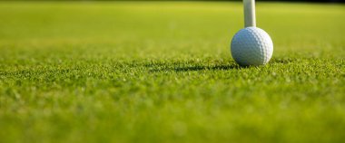 Golf topu ve yeşil çim sahada