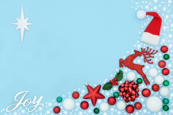 Kerstvreugde Teken Met Leuke Boom Decoraties Hulst Ornamenten Met Abstracte — Stockfoto