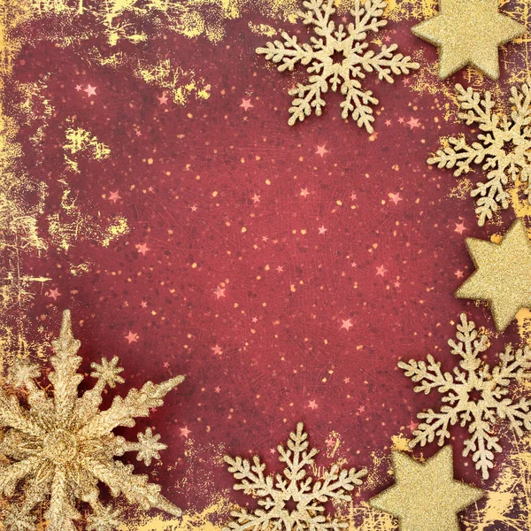 Weihnachten Und Neujahr Mit Goldenem Schneeflockensternbaumschmuck Festlicher Hintergrund Grenzt Grunge — Stockfoto