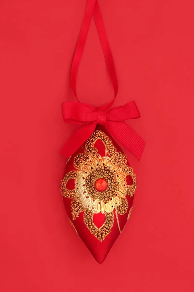 Luxe Kerstboom Kerstbal Decoratie Rood Goud Opknoping Van Lint Met — Stockfoto