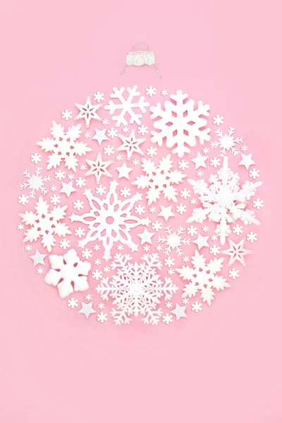 Christmas Tree Snowflake Bauble Shape Decoration Pink Background Festive Ornate — Stock Photo, Image