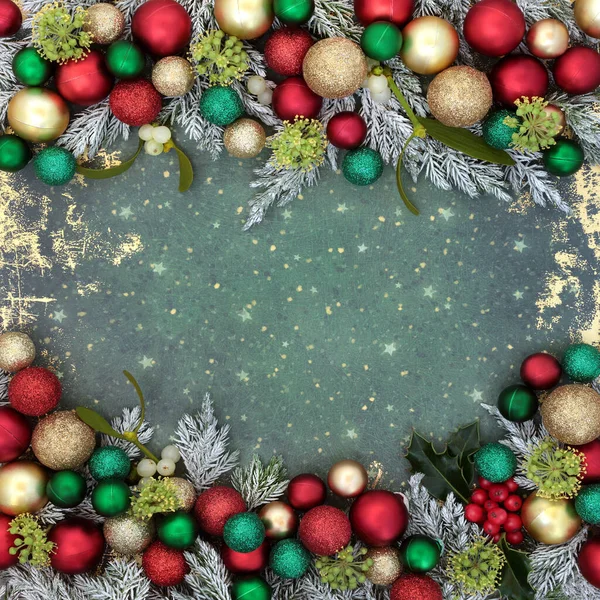 Різдвяний Традиційний Ретро Стиль Фоні Кордону Сніговим Покриттям Ялицею Холлі — стокове фото