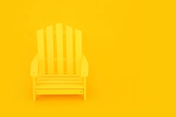 Minimal color composition with wooden slatted chair on yellow background. Spring summer, solitary, alone, one, independent concept. Copy space.