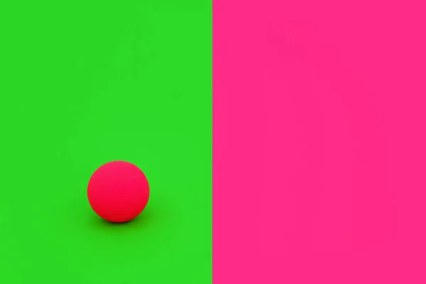 Dare to be different and independent concept with vivid green and pink contrast background with ball. Minimal solitary, alone, leadership, stand out in a crowd composition. Flat lay, copy space.