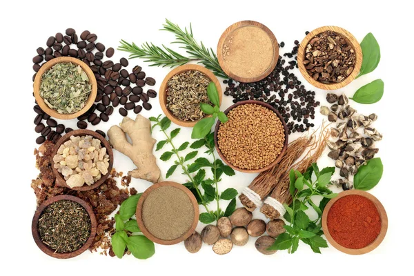 Nervinska Livsmedelsingredienser Med Örter Kryddor Hälsa Mat Nerv Tonic Ingredienser — Stockfoto