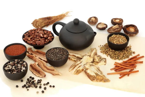 Chiński Roślinny Lek Ziołowy Ziołem Zbieranie Przypraw Herbaty Leczniczej Naturalna — Zdjęcie stockowe