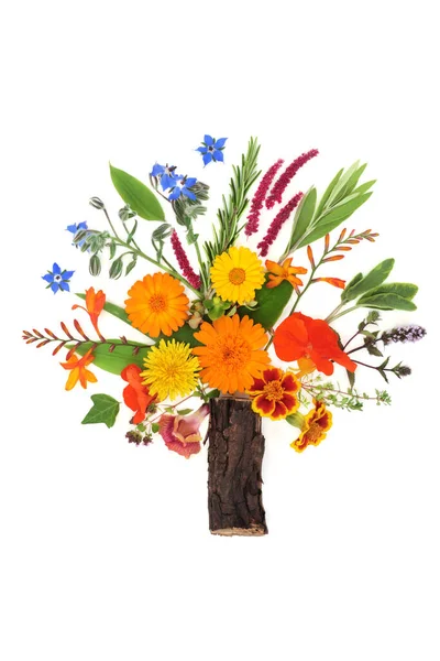 Composición Surrealista Forma Árbol Con Flores Verano Flores Silvestres Hierbas — Foto de Stock